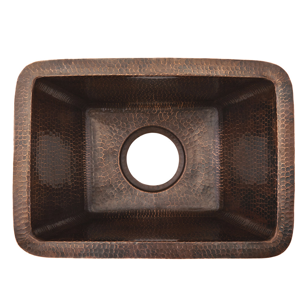 Premier Copper Products 17" Rectangle Copper Prep Bar Sink w/ 3.5" Drain Opening, Matching Drain and Accessories, Oil Rubbed Bronze, BSP5_BRECDB3-D