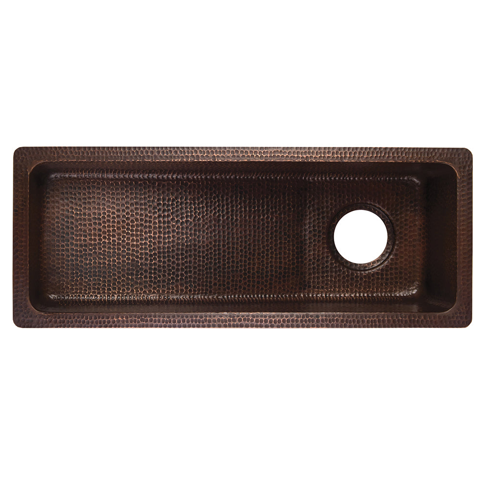 Premier Copper Products 28" Rectangle Hammered Copper Slanted Bar/Prep Sink with 3.5" Drain Opening, Matching Drain and Accessories, Oil Rubbed Bronze, BSP5_BRECSL28DB3-D