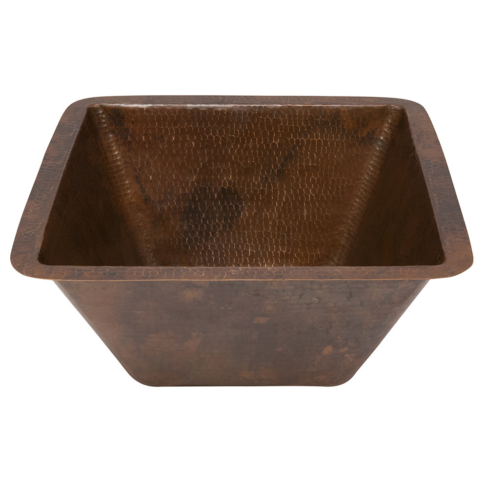Premier Copper Products 15" Square Hammered Copper Bar/Prep Sink w/ 2" Drain Opening, Matching Drain and Accessories, Oil Rubbed Bronze, BSP5_BS15DB2-B