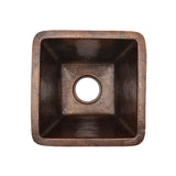 Premier Copper Products 15" Square Hammered Copper Bar/Prep Sink w/ 3.5" Drain Opening, Matching Drain and Accessories, Oil Rubbed Bronze, BSP5_BS15DB3-D