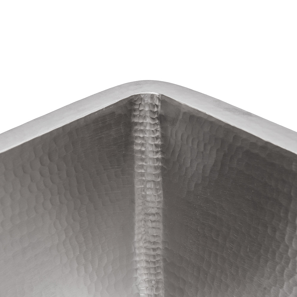Premier Copper Products 15" Square Hammered Copper Bar/Prep Sink in Nickel w/ 3.5" Drain Opening, Matching Drain and Accessories, BSP5_BS15EN3-D
