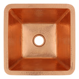 Premier Copper Products 15" Square Hammered Copper Bar/Prep Sink w/ 2" Drain Opening in Polished Copper, Matching Drain and Accessories, BSP5_BS15PC2-B