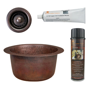 Alternate Image for Premier Copper Products 10" Round Hammered Copper Bar Sink w/ 2" Drain Opening, Matching Drain and Accessories, Oil Rubbed Bronze, BSP5_BR10DB2-B