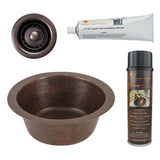 Premier Copper Products 12" Round Hammered Copper Bar Sink w/ 2" Drain Opening, Matching Drain and Accessories, Oil Rubbed Bronze, BSP5_BR12DB2-B