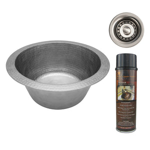 Alternate Image for Premier Copper Products 12" Round Hammered Copper Bar Sink w/ 2" Drain Opening in Nickel, Matching Drain and Accessories, BSP5_BR12EN2-B