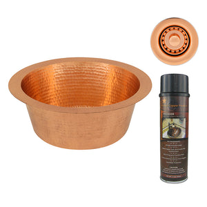 Alternate Image for Premier Copper Products 12" Round Hammered Copper Bar Sink with 2" Drain Opening in Polished Copper, Matching Drain and Accessories, BSP5_BR12PC2-B