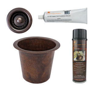 Alternate Image for Premier Copper Products 12" Round Hammered Copper Champagne Bar/Prep Sink, Matching Drain and Accessories, Oil Rubbed Bronze, BSP5_BR12WDB-B