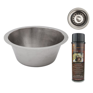Alternate Image for Premier Copper Products 16" Round Hammered Copper Bar Sink in Nickel w/ 2" Drain Opening, Matching Drain and Accessories, BSP5_BR16EN2-B