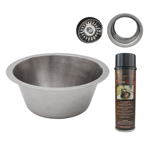 Alternate Image for Premier Copper Products 16" Round Hammered Copper Prep Bar Sink in Nickel w/ 3.5" Drain Opening, Matching Drain and Accessories, BSP5_BR16EN3-G