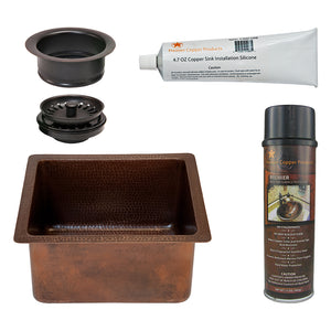 Alternate Image for Premier Copper Products 16" Gourmet Rectangular Hammered Copper Bar/Prep Sink, Matching Drain and Accessories, Oil Rubbed Bronze, BSP5_BREC16DB-G