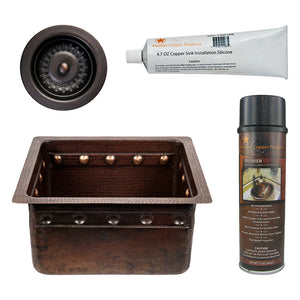 Alternate Image for Premier Copper Products 16" Gourmet Rectangular Hammered Copper Bar/Prep Sink w/ Barrel Strap Design, Matching Drain and Accessories, Oil Rubbed Bronze, BSP5_BREC16DBBS-D