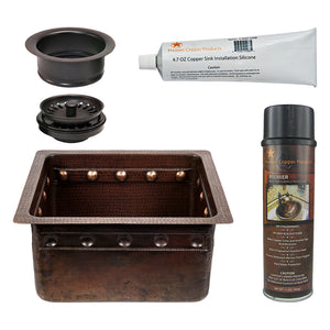 Alternate Image for Premier Copper Products 16" Gourmet Rectangular Hammered Copper Bar/Prep Sink w/ Barrel Strap Design, Matching Drain and Accessories, Oil Rubbed Bronze, BSP5_BREC16DBBS-G