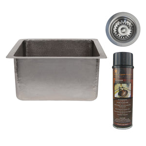 Alternate Image for Premier Copper Products 16" Gourmet Rectangular Hammered Copper Bar/Prep Sink in Nickel, Matching Drain and Accessories, BSP5_BREC16EN-D