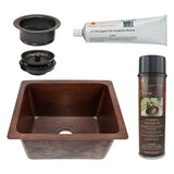 Premier Copper Products 28" Rectangle Hammered Copper Bar/Prep Sink with 3.5" Drain Opening, Matching Drain and Accessories, Oil Rubbed Bronze, BSP5_BREC28DB-G