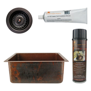Alternate Image for Premier Copper Products 20" Hammered Copper Kitchen/Bar/Prep Single Basin Sink, Matching Drain and Accessories, Oil Rubbed Bronze, BSP5_BREC20DB-D
