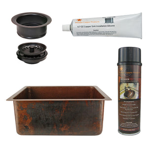 Alternate Image for Premier Copper Products 20" Hammered Copper Kitchen/Bar/Prep Single Basin Sink, Matching Drain and Accessories, Oil Rubbed Bronze, BSP5_BREC20DB-G