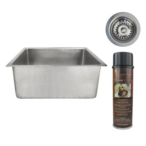 Alternate Image for Premier Copper Products 20" Rectangle Hammered Copper Kitchen/Bar/Prep Single Basin Sink in Nickel, Matching Drain and Accessories, BSP5_BREC20EN-D