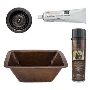 Alternate Image for Premier Copper Products 17" Rectangle Copper Prep Bar Sink w/ 3.5" Drain Opening, Matching Drain and Accessories, Oil Rubbed Bronze, BSP5_BRECDB3-D