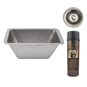 Alternate Image for Premier Copper Products 17" Rectangle Copper Bar Sink in Nickel w/ 2" Drain Opening, Matching Drain and Accessories, BSP5_BRECEN2-B