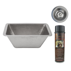 Alternate Image for Premier Copper Products 17" Rectangle Copper Prep Bar Sink in Nickel w/ 3.5" Drain Opening, Matching Drain and Accessories, BSP5_BRECEN3-D