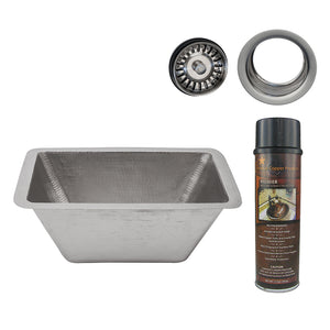 Alternate Image for Premier Copper Products 17" Rectangle Copper Prep Bar Sink in Nickel w/ 3.5" Drain Opening, Matching Drain and Accessories, BSP5_BRECEN3-G