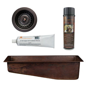 Alternate Image for Premier Copper Products 28" Rectangle Hammered Copper Slanted Bar/Prep Sink with 3.5" Drain Opening, Matching Drain and Accessories, Oil Rubbed Bronze, BSP5_BRECSL28DB3-D