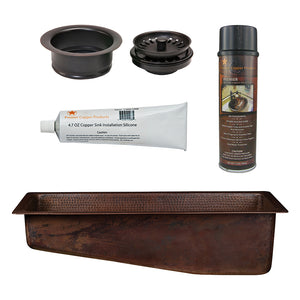 Alternate Image for Premier Copper Products 28" Rectangle Hammered Copper Slanted Bar/Prep Sink with 3.5" Drain Opening, Matching Drain and Accessories, Oil Rubbed Bronze, BSP5_BRECSL28DB3-G