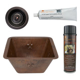 Premier Copper Products 15" Square Fleur De Lis Copper Bar/Prep Sink w/ 3.5" Drain Opening, Matching Drain and Accessories, Oil Rubbed Bronze, BSP5_BS15FDB3-D