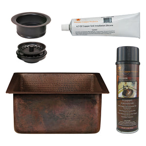 Alternate Image for Premier Copper Products 16" Square Hammered Copper Bar/Prep Sink w/ 3.5" Drain Opening, Matching Drain and Accessories, Oil Rubbed Bronze, BSP5_BS16DB3-G