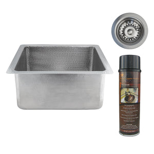 Alternate Image for Premier Copper Products 16" Square Hammered Copper Bar/Prep Sink in Nickel w/ 3.5" Drain Opening, Matching Drain and Accessories, BSP5_BS16EN3-D