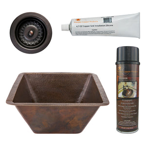 Alternate Image for Premier Copper Products 17" Large Square Hammered Copper Bar/Prep Sink, Matching Drain and Accessories, Oil Rubbed Bronze, BSP5_BS17DB-D
