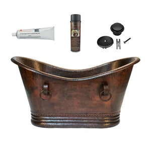 Alternate Image for Premier Copper Products 60" Hammered Copper Double Slipper Bathtub With Rings and Drain Package, Oil Rubbed Bronze, BSP5_BTDR60DB