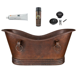 Alternate Image for Premier Copper Products 67" Hammered Copper Double Slipper Bathtub With Rings and Drain Package, Oil Rubbed Bronze, BSP5_BTDR67DB