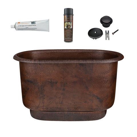 Premier Copper Products 47" Small Hammered Copper Modern Style Bathtub and Drain Package, Oil Rubbed Bronze, BSP5_BTM47DB