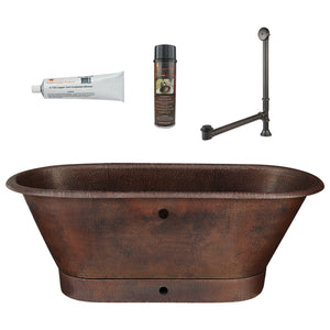 Alternate Image for Premier Copper Products 72" Hammered Copper Modern Style Bathtub with Overflow Holes and Drain Package, Oil Rubbed Bronze, BSP5_BTM72DBOF
