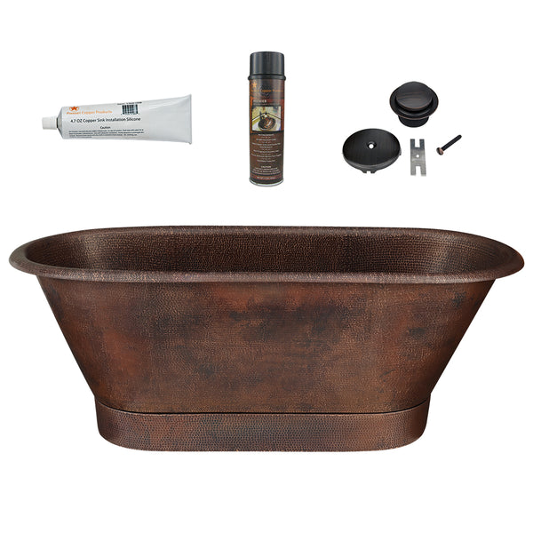 Premier Copper Products 72" Hammered Copper Modern Style Bathtub and Drain Package, Oil Rubbed Bronze, BSP5_BTM72DB