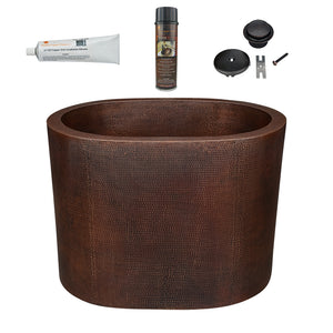Alternate Image for Premier Copper Products 48" Hammered Copper Oval Japanese Soaking Tub and Drain Package, Oil Rubbed Bronze, BSP5_BTO48DB