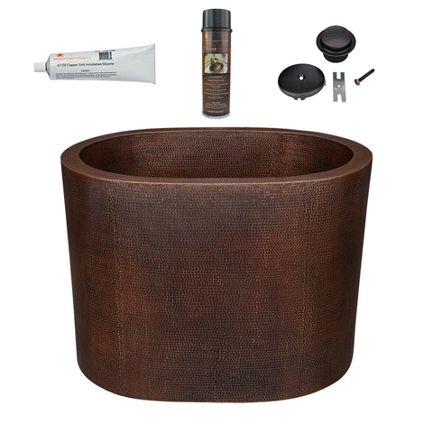 Premier Copper Products 48" Hammered Copper Oval Japanese Soaking Tub and Drain Package, Oil Rubbed Bronze, BSP5_BTO48DB