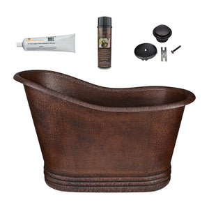 Alternate Image for Premier Copper Products 52" Small Hammered Copper Single Slipper Bathtub and Drain Package, Oil Rubbed Bronze, BSP5_BTS52DB