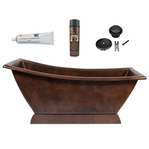 Alternate Image for Premier Copper Products 67" Hammered Copper Canoa Single Slipper Bathtub and Drain Package, Oil Rubbed Bronze, BSP5_BTSC67DB