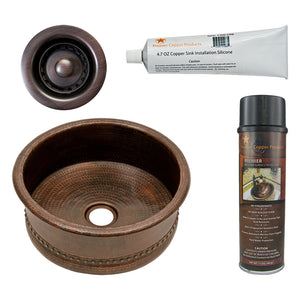 Alternate Image for Premier Copper Products 15" Round Bar Vessel Tub Sink w/ 2" Drain Opening, Matching Drain and Accessories, Oil Rubbed Bronze, BSP5_BV15DB2-B