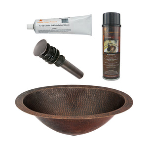 Alternate Image for Premier Copper Products 15" Oval Under Counter Hammered Copper Bathroom Sink, Matching Drain and Accessories, Oil Rubbed Bronze, BSP5_LO15FDB-P