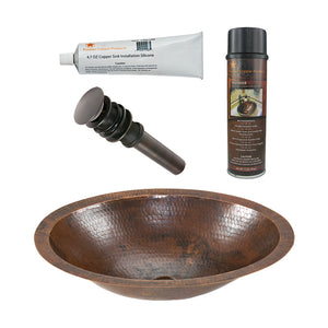 Alternate Image for Premier Copper Products 17" Oval Under Counter Hammered Copper Bathroom Sink, Matching Drain and Accessories, Oil Rubbed Bronze, BSP5_LO17FDB-P