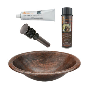 Alternate Image for Premier Copper Products 17" Oval Self Rimming Hammered Copper Bathroom Sink, Matching Drain and Accessories, Oil Rubbed Bronze, BSP5_LO17RDB-P