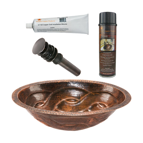 Premier Copper Products 19" Oval Braid Under Counter Hammered Copper Bathroom Sink, Matching Drain and Accessories, Oil Rubbed Bronze, BSP5_LO19FBDDB-P