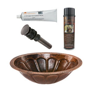 Alternate Image for Premier Copper Products 19" Oval Sunburst Under Counter Hammered Copper Bathroom Sink, Matching Drain and Accessories, Oil Rubbed Bronze, BSP5_LO19FSBDB-P