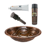 Premier Copper Products 19" Oval Braid Self Rimming Hammered Copper Bathroom Sink, Matching Drain and Accessories, Oil Rubbed Bronze, BSP5_LO19RBDDB-P