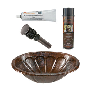 Alternate Image for Premier Copper Products 19" Oval Sunburst Self Rimming Hammered Copper Bathroom Sink, Matching Drain and Accessories, Oil Rubbed Bronze, BSP5_LO19RSBDB-P