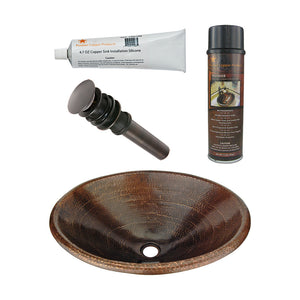 Alternate Image for Premier Copper Products 20" Master Bath Oval Self Rimming Hammered Copper Bathroom Sink, Matching Drain and Accessories, Oil Rubbed Bronze, BSP5_LO20RDB-P