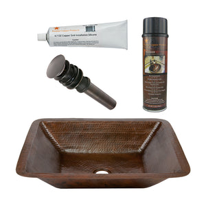 Alternate Image for Premier Copper Products 19" Rectangle Under Counter Hammered Copper Bathroom Sink, Matching Drain and Accessories, Oil Rubbed Bronze, BSP5_LREC19DB-P